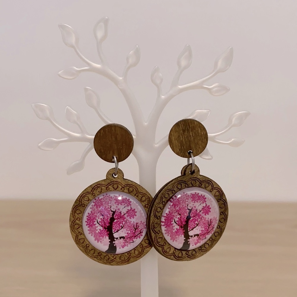 Tree of Life wooden earrings NWT